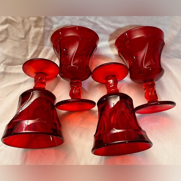 Fostoria Jamestown Ruby Red Wine Juice Goblets Drinking Glasses VTG MCM Set of 4 - Picture 13 of 17